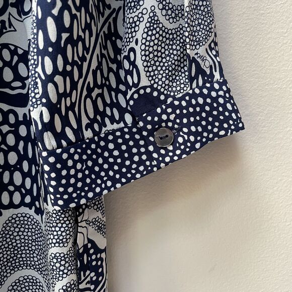 Diane Von Furstenberg Freya Navy Floral 100% Silk VNeck Dress 3/4 Sleeve Size 14 - Picture 8 of 8